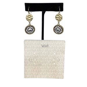 NWT ViVI Circular Textured Gold and Crystal Studded Fish Hook Earrings